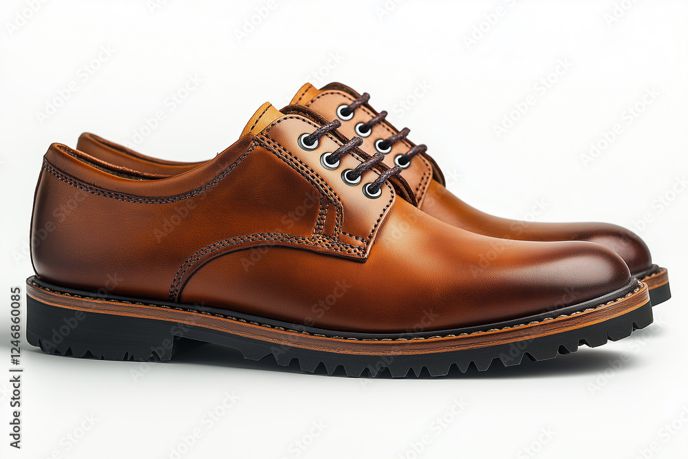 men's classic leather handmade shoes on white isolated background