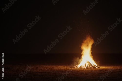 solitary bonfire illuminating night sky on walpurgis night flames dancing casting shadows photo