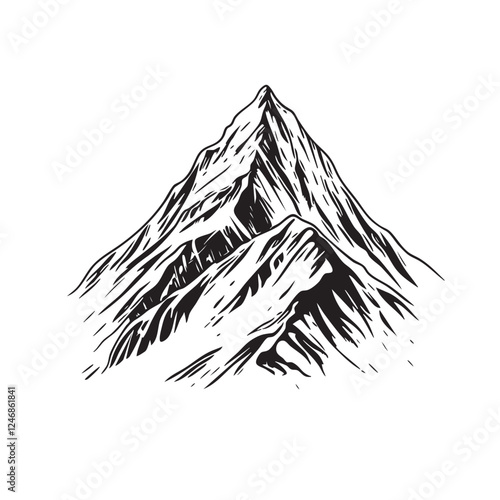 Majestic mount everest peak vector. Sharp lines, detailed ridges, imposing silhouette. Perfect for outdoor, adventure, or nature designs.