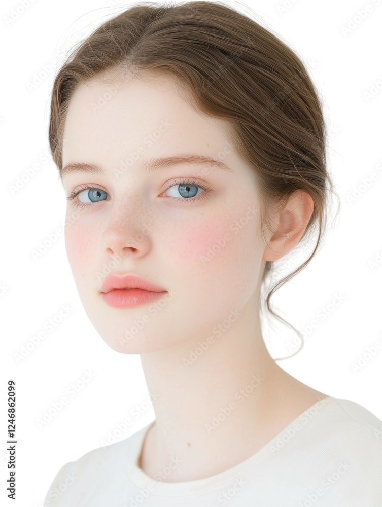 Elegant Young Woman with Soft Makeup and Natural Glow Elegant Young Woman with Soft Makeup and Natural Glow