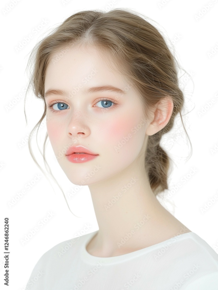 Elegant Young Woman with Soft Makeup and Natural Glow Elegant Young Woman with Soft Makeup and Natural Glow