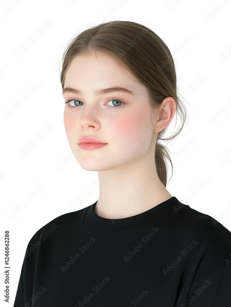 Elegant Young Woman with Soft Makeup and Natural Glow Elegant Young Woman with Soft Makeup and Natural Glow