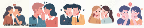 vector set of two people sharing a secret