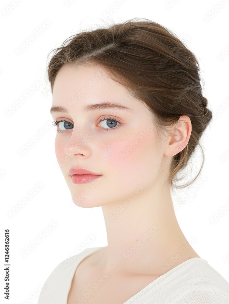 Elegant Young Woman with Soft Makeup and Natural Glow Elegant Young Woman with Soft Makeup and Natural Glow