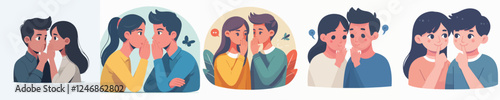 vector set of two people sharing a secret