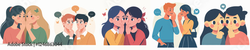 vector set of two people sharing a secret