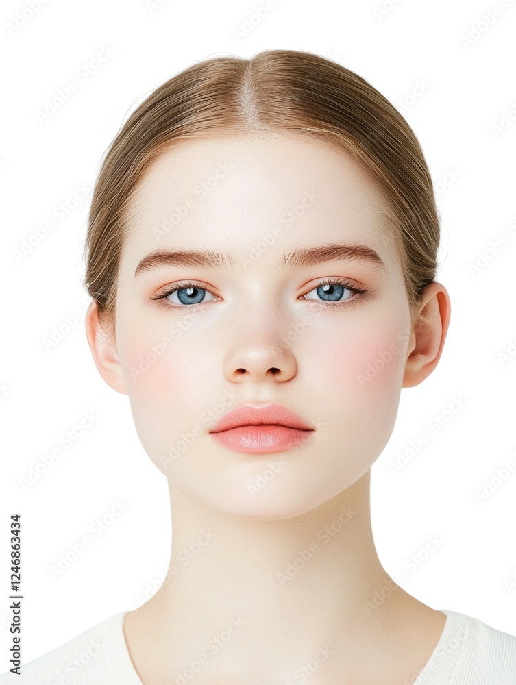 Elegant Young Woman with Soft Makeup and Natural Glow Elegant Young Woman with Soft Makeup and Natural Glow