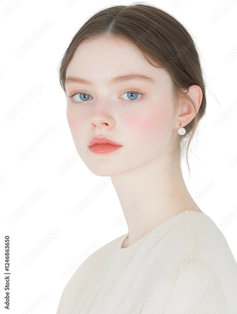 Elegant Young Woman with Soft Makeup and Natural Glow Elegant Young Woman with Soft Makeup and Natural Glow