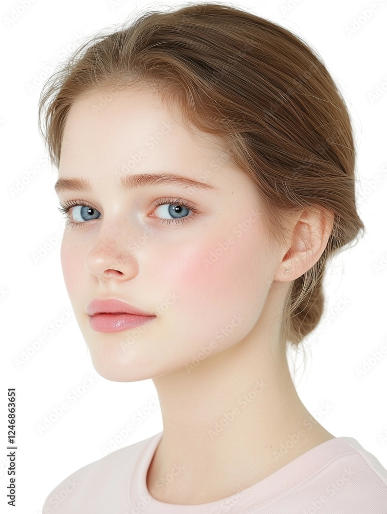 Elegant Young Woman with Soft Makeup and Natural Glow Elegant Young Woman with Soft Makeup and Natural Glow
