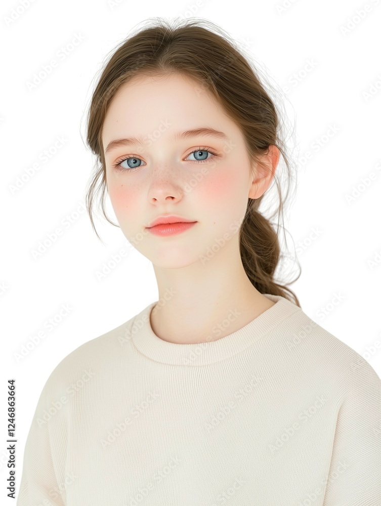 Elegant Young Woman with Soft Makeup and Natural Glow Elegant Young Woman with Soft Makeup and Natural Glow