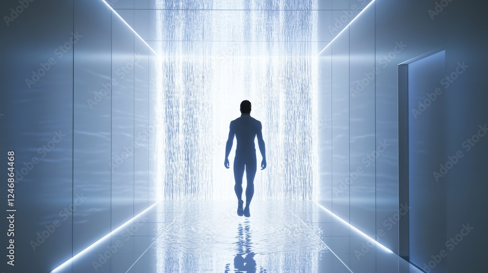A silhouette embodies a journey through light. A silhouette embodies a journey through light.