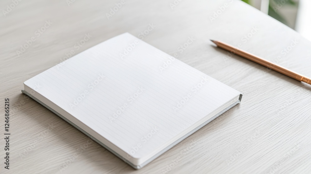 Blank notebook, pencil, desk, office Blank notebook, pencil, desk, office