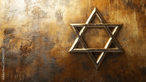 Golden Star of David on Rustic Textured Background Evoking Spirituality and History : Generative AI photo