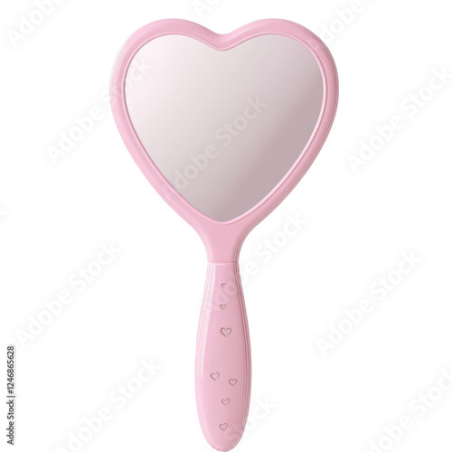 
Pink 3D hand mirror with tiny heart details on its surface, creating a cute and charming design. Ideal for beauty, fashion, and feminine-themed projects. Isolated on transparent background, png

