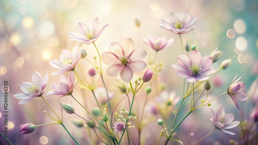 Delicate Wildflowers with Soft Pastel Colors and Bokeh Background Delicate Wildflowers with Soft Pastel Colors and Bokeh Background
