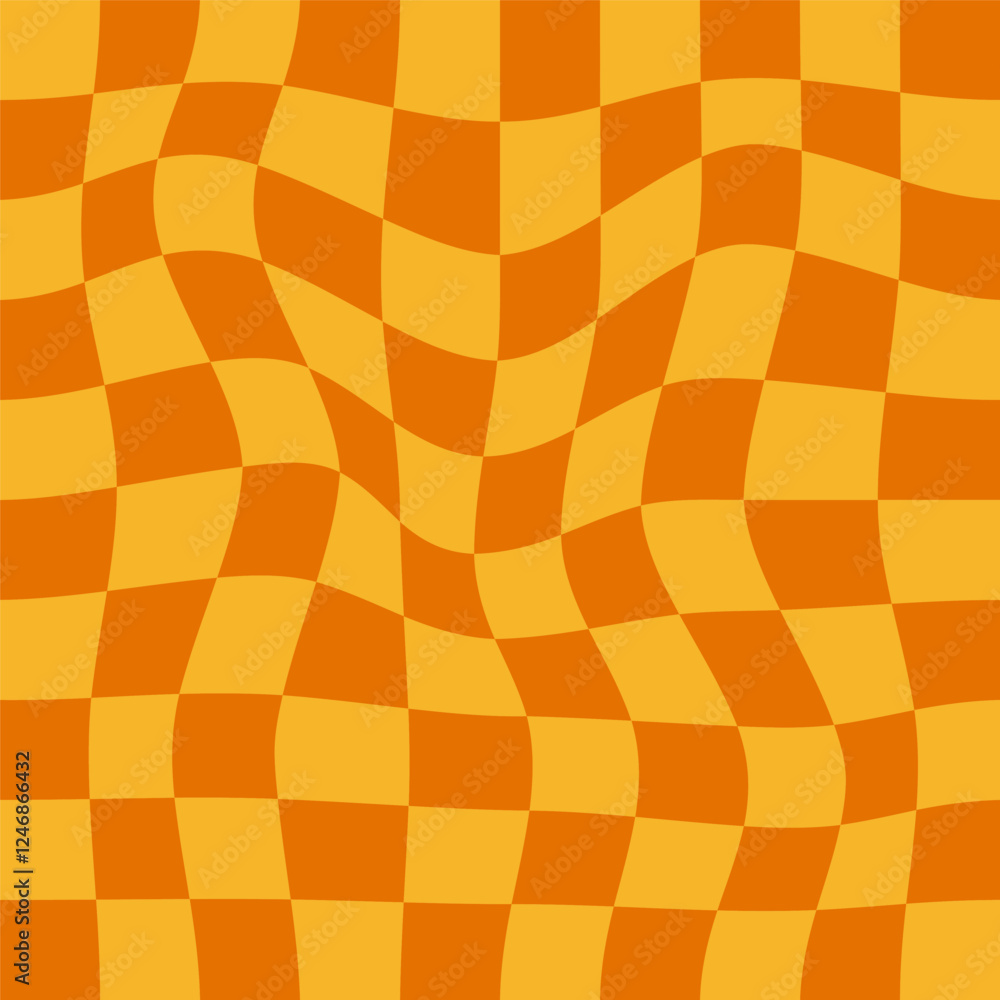 Vibrant Wavy Checkerboard Pattern in Warm Orange and Yellow Tones – Abstract Optical Illusion Background Vibrant Wavy Checkerboard Pattern in Warm Orange and Yellow Tones – Abstract Optical Illusion Background