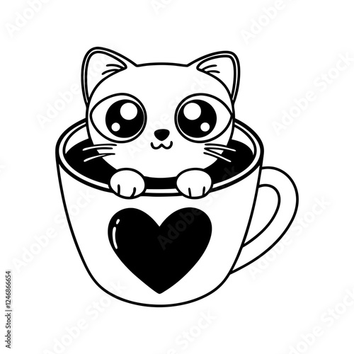 Cute Cat in Coffee Cup Vector Design Illustration