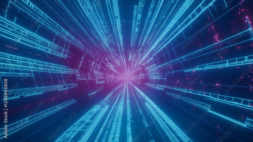 Obraz premium Abstract digital tunnel with glowing patterns.