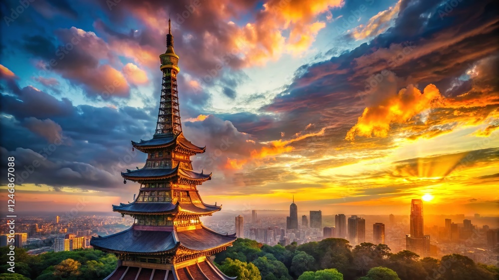 Majestic Towering Structure at Sunset, Rule of Thirds Composition Majestic Towering Structure at Sunset, Rule of Thirds Composition