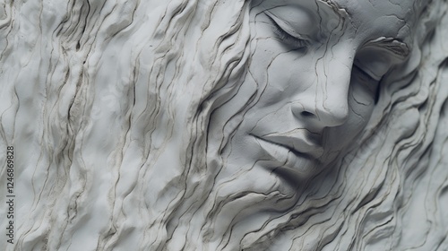 Fototapeta Naklejka Na Ścianę i Meble -  Composition made of marble, plastic or plaster. Beautiful girl sleeping on wavy background. Illustration for banner, poster, cover, brochure or presentation.