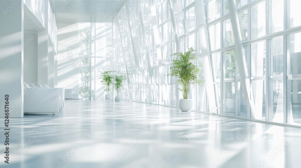 Fototapeta premium Bright modern interior with glass walls.