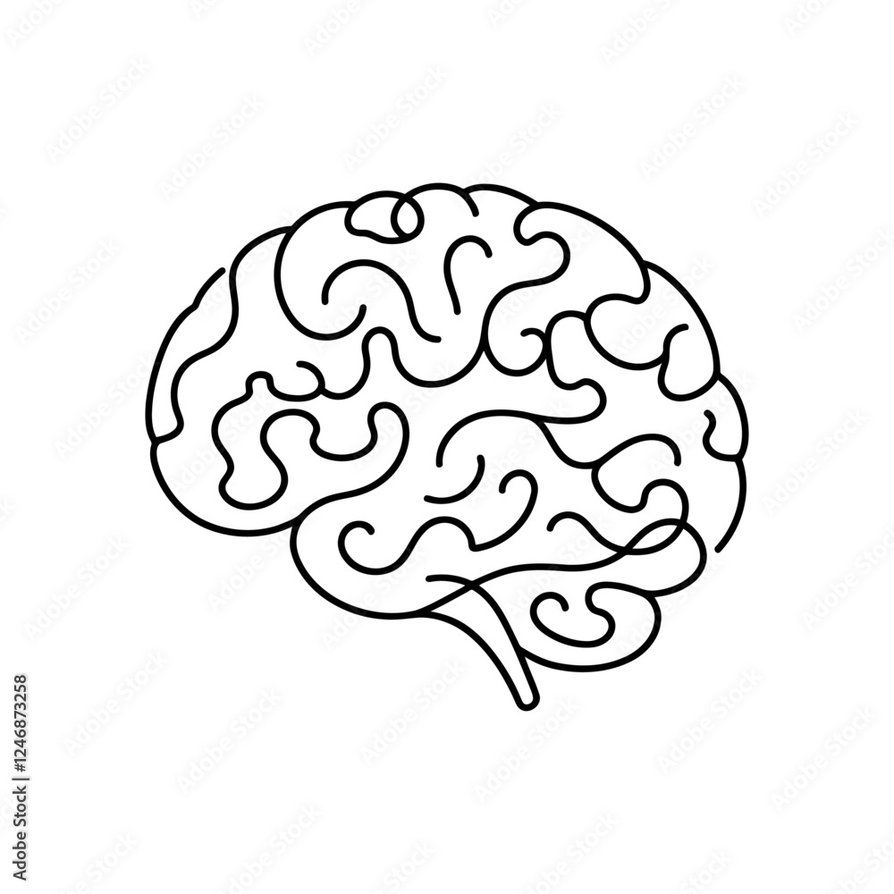 Brain continuous one line drawing. Human brain in simple linear style. Mental health concept. Vector illustration. Brain continuous one line drawing. Human brain in simple linear style. Mental health concept. Vector illustration.