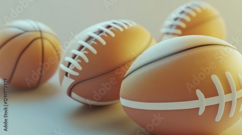 Close-up of various sports balls on a surface. photo