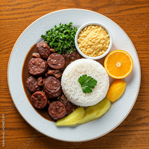 Hearty por saussage with rice, kale and Herbs photo