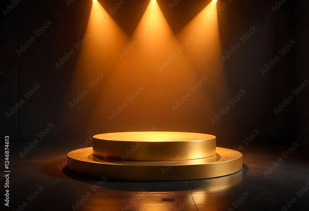 Golden Spotlight Platform: Dramatic Display Scene Golden Spotlight Platform: Dramatic Display Scene