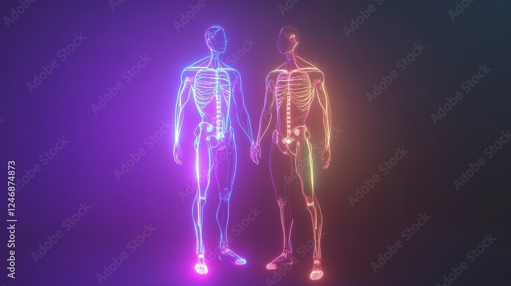 Colorful skeletal figures in a neon style. Colorful skeletal figures in a neon style.