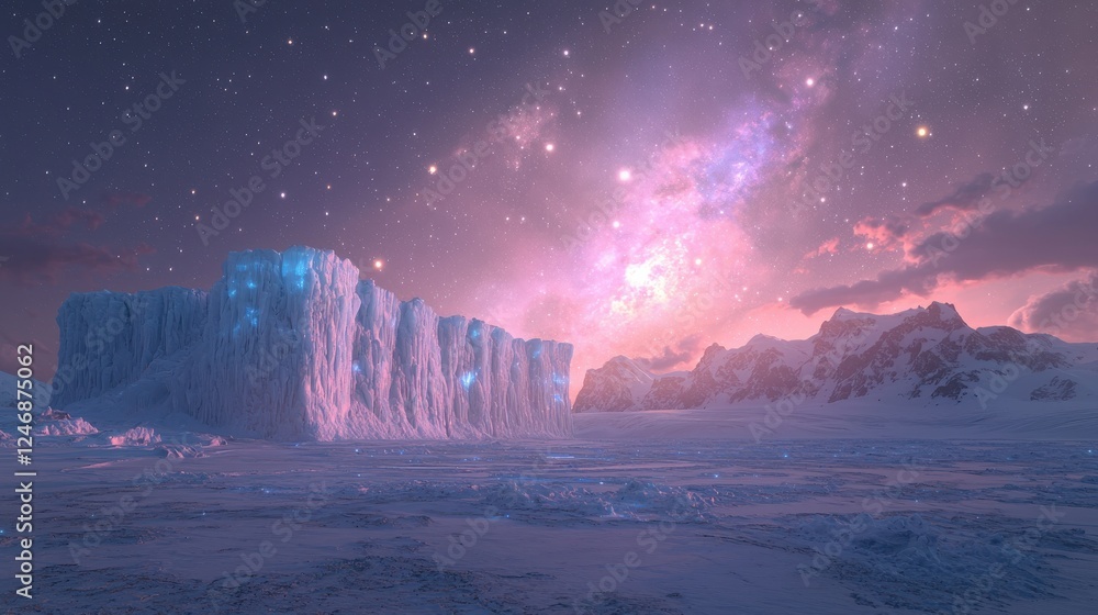 Obraz premium Majestic iceberg photographed at sunrise arctic region digital art celestial background wide angle exploration