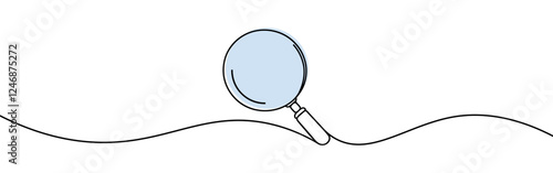 Magnifying glass continuous one line drawing. Loupe symbol in simple linear style. Search concept. Vector illustration.