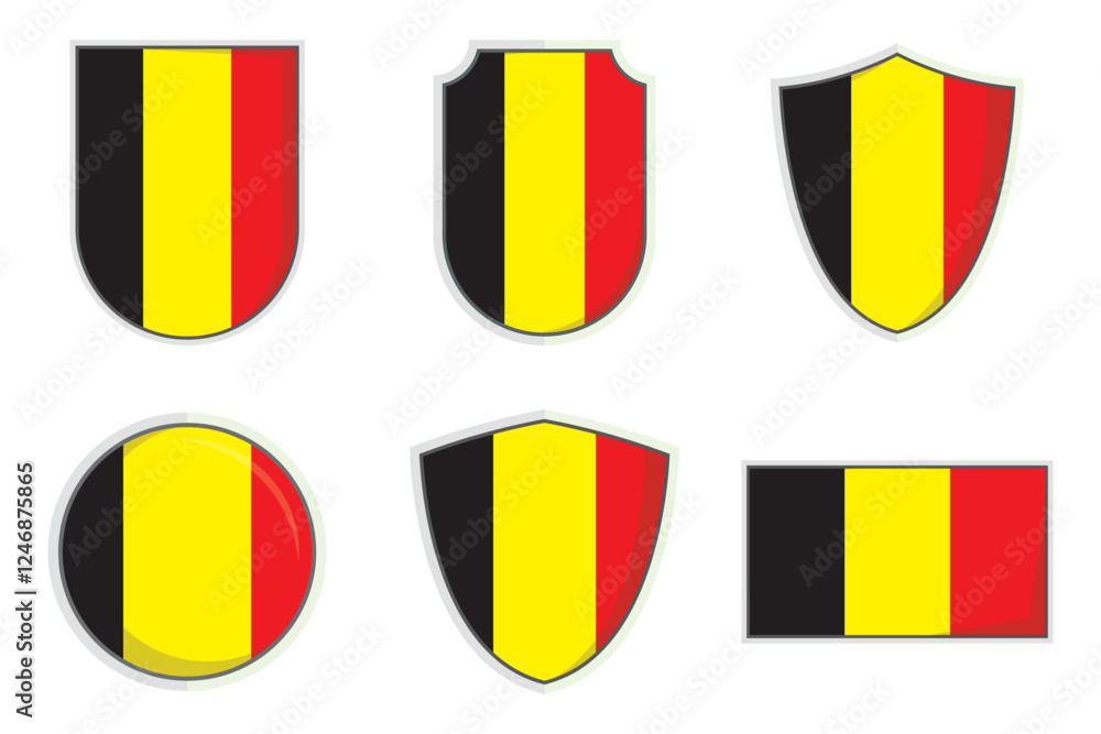 Fototapeta premium Belgium national flag Shield Badge vector set