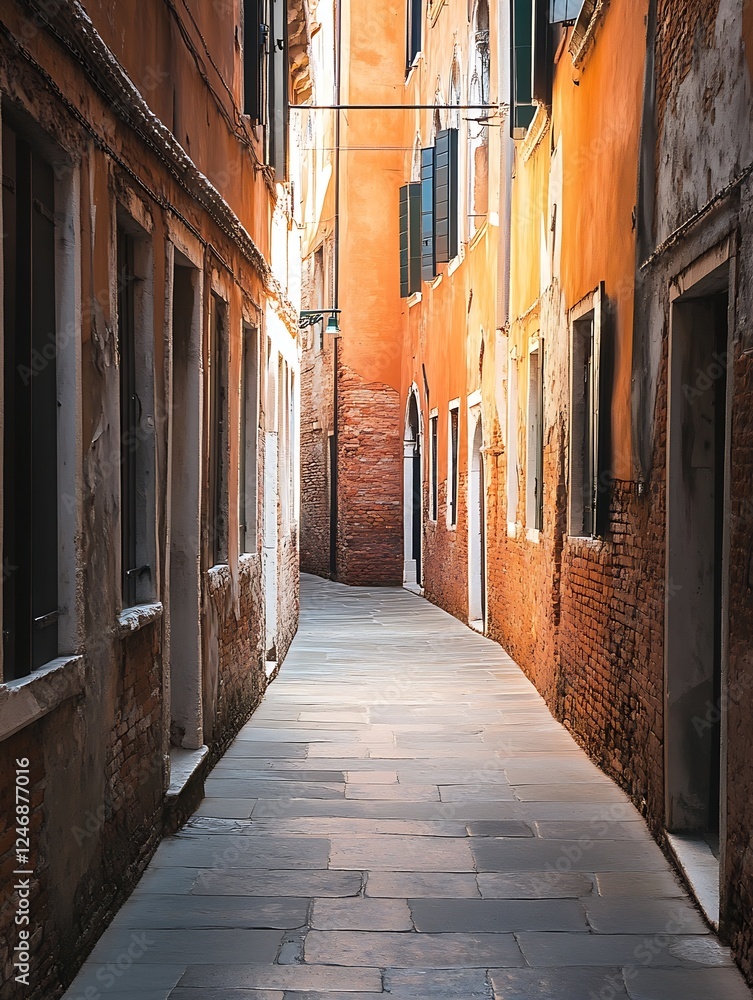 Fototapeta premium Charming Narrow Alleyway in Historic European City with Warm Light : Generative AI