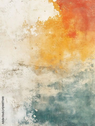 Abstract Textured Wall with Orange and Teal Paint Layers : Generative AI