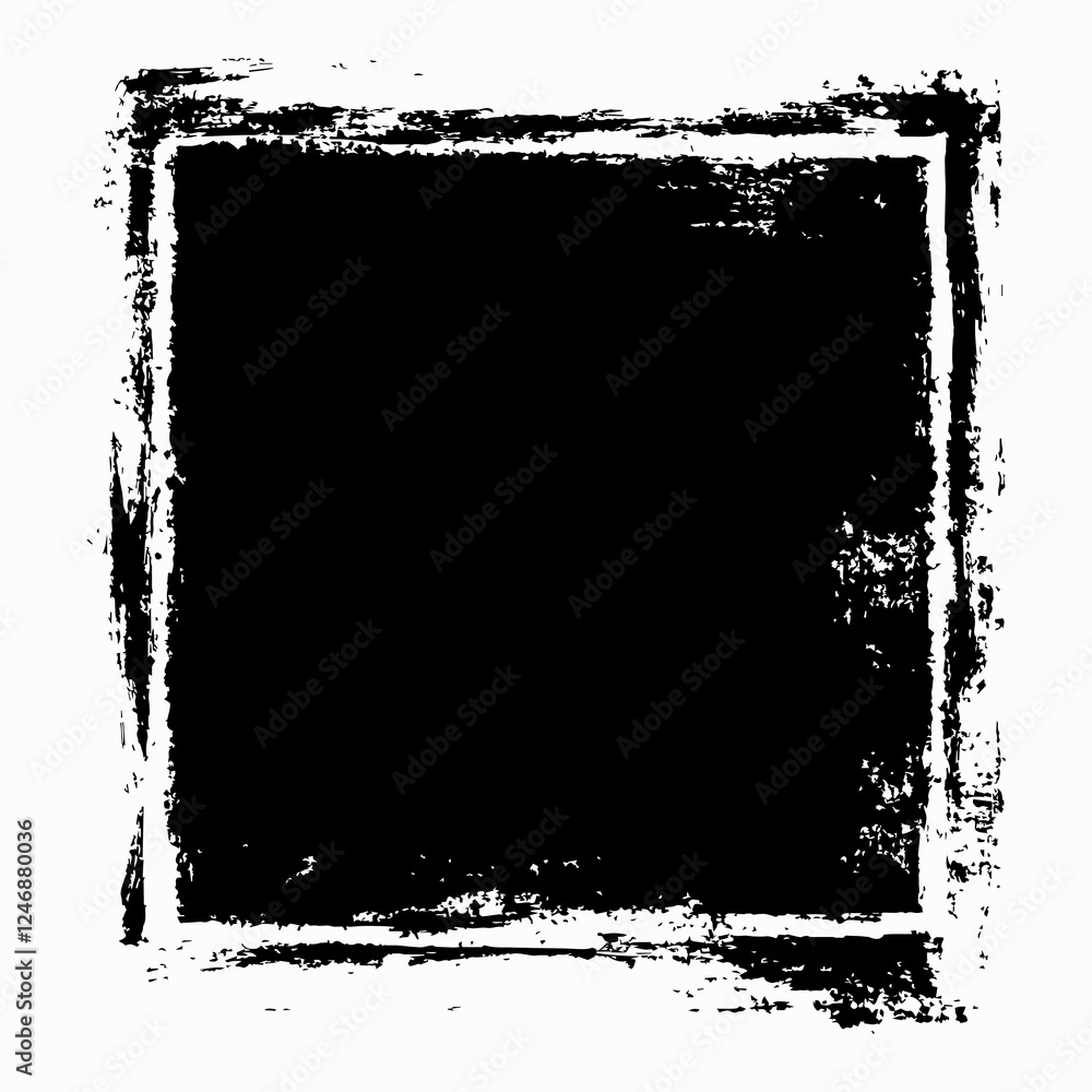 A grunge black square created with thick brush strokes, featuring rough edges and a textured, distressed look. This abstract design adds a raw, artistic touch, ideal for backgrounds, overlays. A grunge black square created with thick brush strokes, featuring rough edges and a textured, distressed look. This abstract design adds a raw, artistic touch, ideal for backgrounds, overlays.