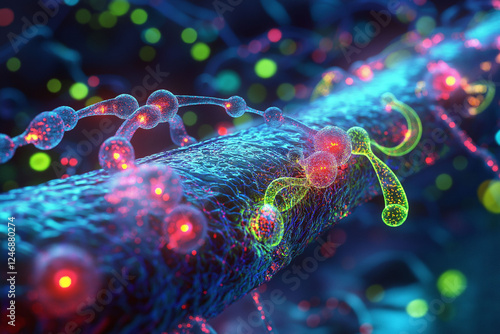 Uric acid purine metabolism. Gout medical. Futuristic view of uric acid metabolism in a scientific context. photo