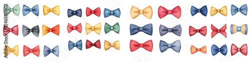 Colorful bow ties in various styles and patterns, perfect for design projects, isolated on transparent background.