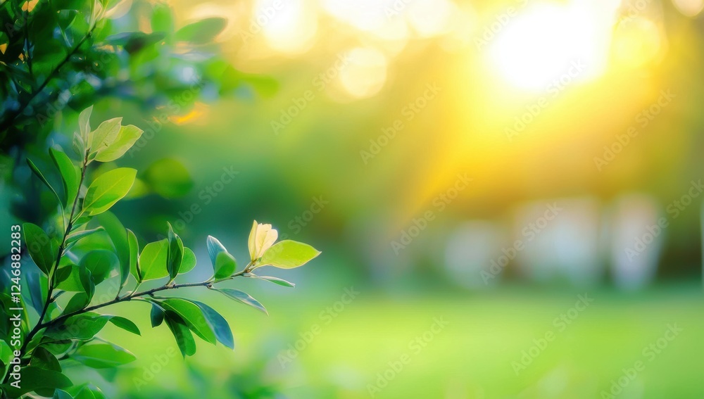 Obraz premium Spring or summer background with blurred greenery and sunlight, nature concept, copy space for text.