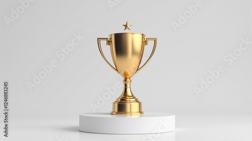 golden achievement award with five-pointed star on sleek pedestal symbolizing corporate recognition and workplace gratitude photo