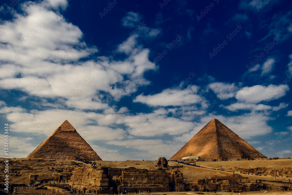 Pyramids by the Great Sphinx of Giza, Giza Plateau, Egypt Pyramids by the Great Sphinx of Giza, Giza Plateau, Egypt