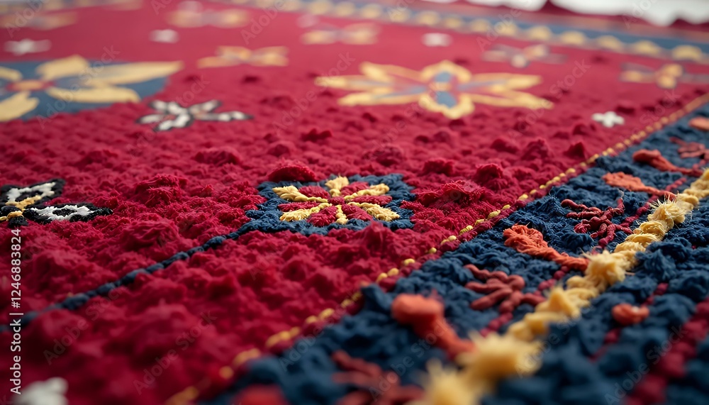 Fototapeta premium Red Floral Rug, Textured Carpet, Home Decor_