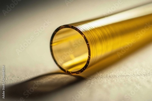 Cross-section view of a smooth yellow polyethylene gas pipeline on a light gray background photo