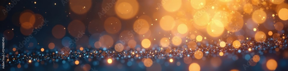Fototapeta premium Glittering confetti background with light gold and silver sparkles, metallic, joyful ambiance