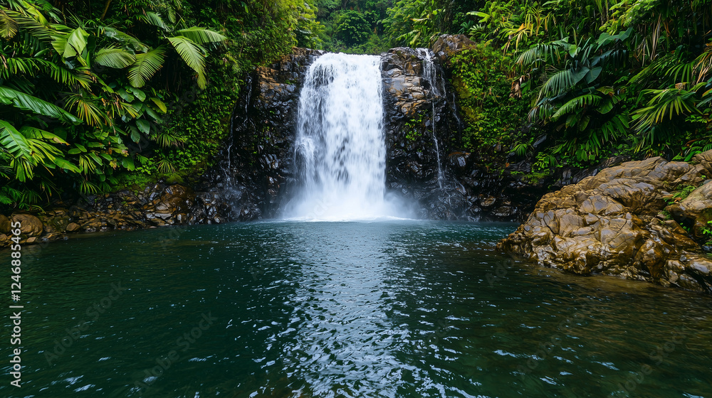 Fototapeta premium serene jungle oasis with cascading water and plants