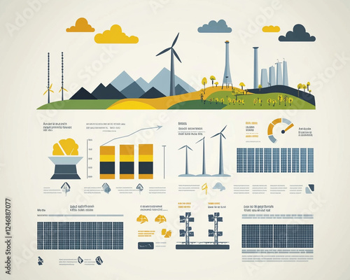Eco-friendly business infographic displaying renewable energy sources, data-driven illustration promoting environmental sustainability