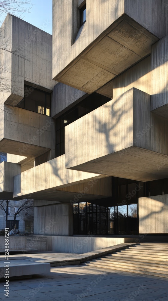 Obraz premium A Brutalist courthouse with smooth, unadorned concrete walls, its severe minimalism creating an air of authority