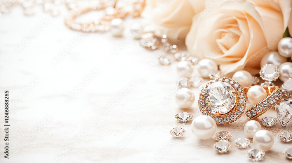 Luxury and Elegance: Sparkling diamonds, lustrous pearls, and delicate roses create a captivating image of elegance and luxury. The perfect backdrop for invitations, branding, and social media posts. Luxury and Elegance: Sparkling diamonds, lustrous pearls, and delicate roses create a captivating image of elegance and luxury. The perfect backdrop for invitations, branding, and social media posts.