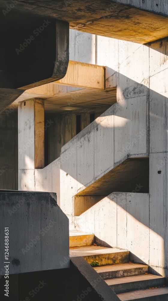 Fototapeta premium A Brutalist dormitory with uniform modular units creating a striking visual rhythm