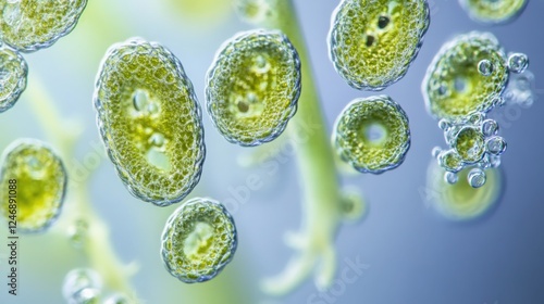 Closeup Microscopic View of Green Algae Cells